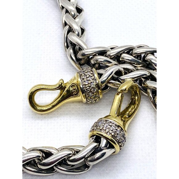 David Yurman Sterling Silver 925 18K 750 Diamond Wheat Necklace 98 Grams! - Picture 8 of 11